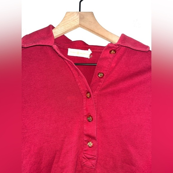 TORY BURCH Half Button Up Top 3/4 Sleeves Logo Buttons Size XS - Picture 9 of 13